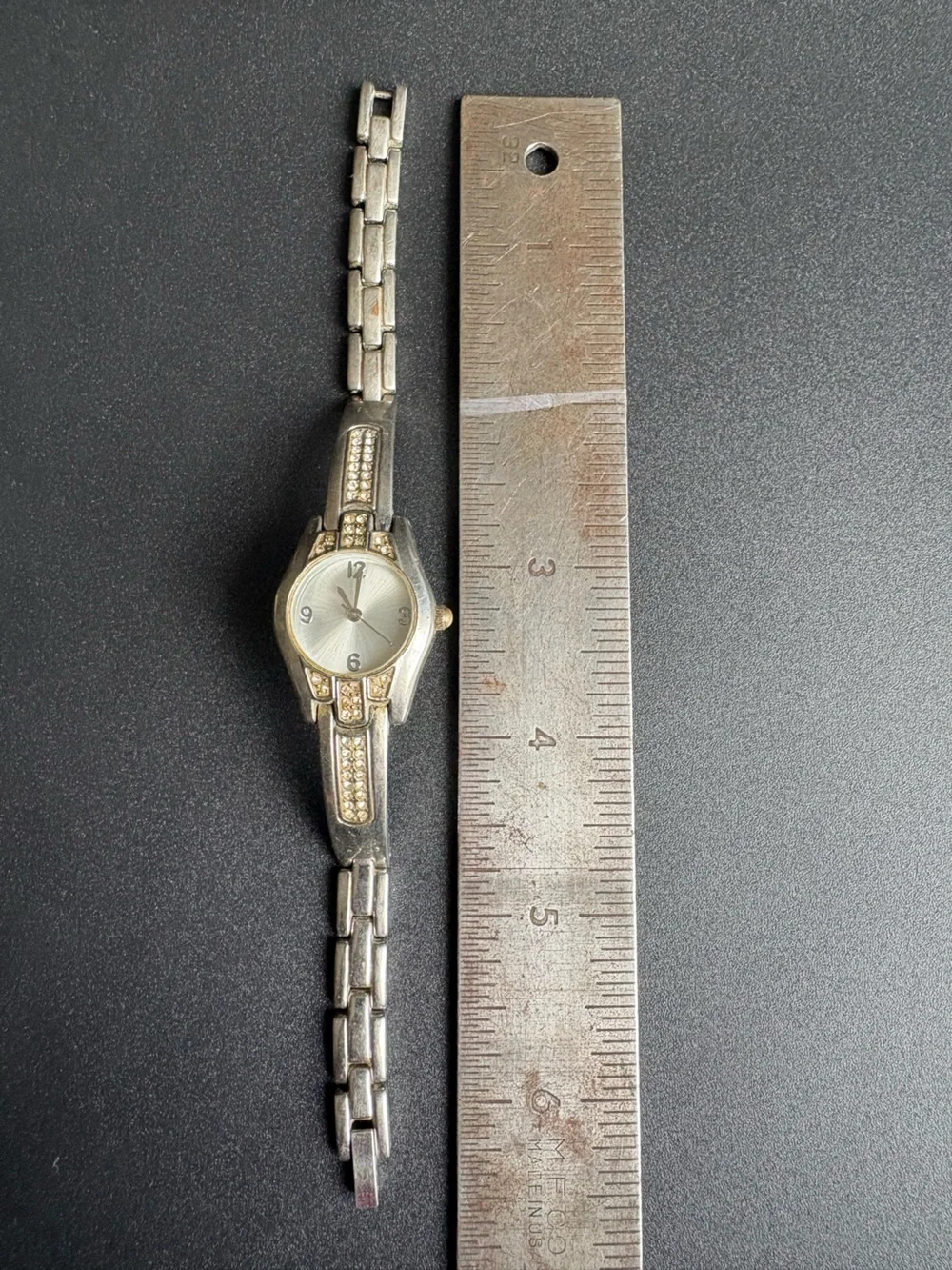 Women's Silver-Tone Crystal Bracelet Watch measurements shown non running
